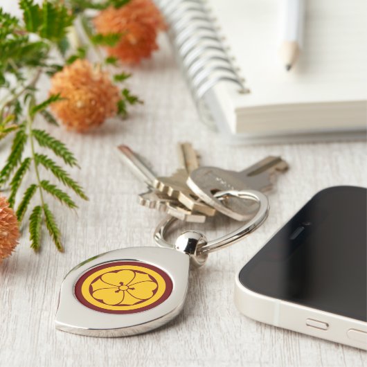 Oosters Geel Rood Sakai Japan Mon Kamon Art Sleutelhanger (Zijkant)