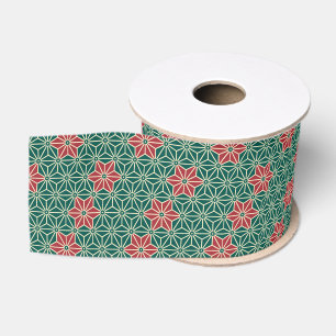 Oosters groen rood geel Asanoha stermotief Grosgrain Lint