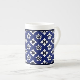 Oosters Indigo Wit Katazome Bloemen Patroon Porselein Kop