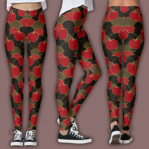 Oosters Mozaïekpatroon   Rode Appel & Gouden Waaie Leggings