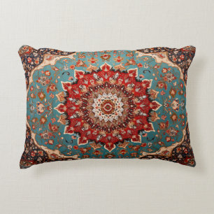 Oosters Retro Perzisch Patroon Rood Crème Blauw Accent Kussen
