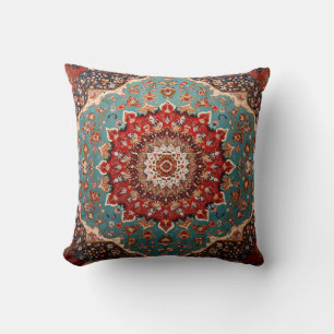 Oosters Retro Perzisch Patroon Rood Crème Blauw Kussen