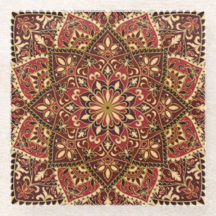 Oosters rood: bloementapijt glazen onderzetter