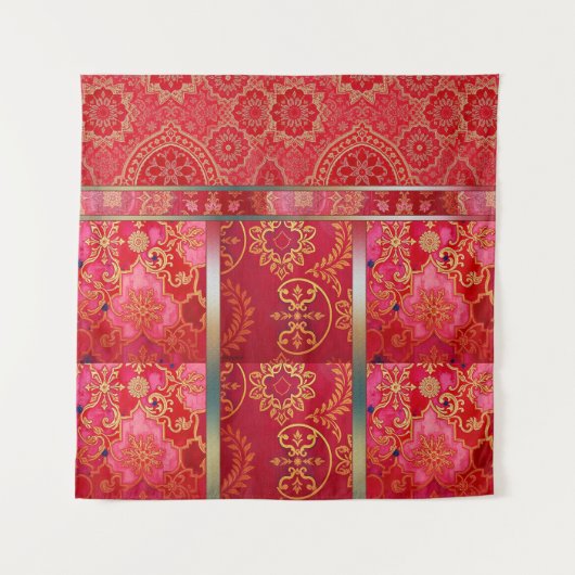 OOSTERS Rood Gouden Patroon - Tapestry Wandkleed (Voorkant)