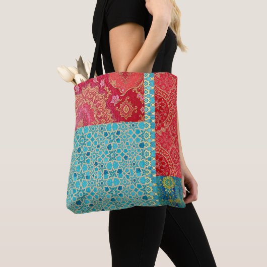 OOSTERS rood turquoise patroon - Canvas tas (Dichtbij)