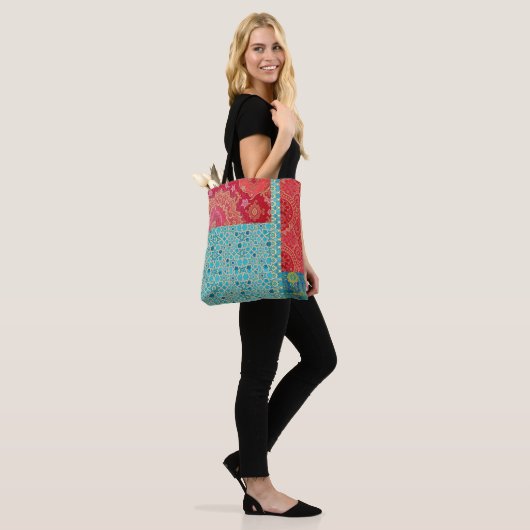 OOSTERS rood turquoise patroon - Canvas tas (Op model)