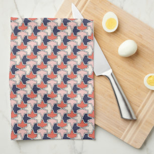Oosters Rood Wit Blauw Geometrisch Pijlpatroon Theedoek