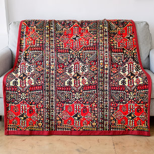 Oosters rood&wit geometrisch stam patroon fleece deken