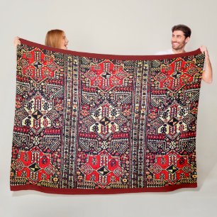 Oosters rood-wit geometrisch stampatroon fleece deken