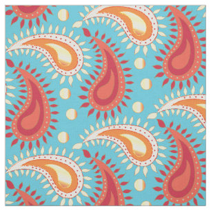 Oosters Turquoise Oranje Perzisch Paisley Patroon Stof