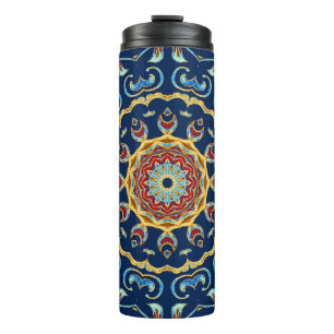 Oosters Waterverf Bloemen Mandala Tapijt Thermosbeker