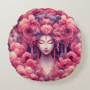 Oosterse abstracte dromerige Geisha roze wolken Rond Kussen