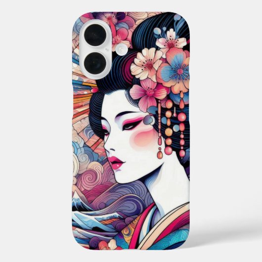 Oosterse abstracte Geisha roze bloemengolven Case-Mate iPhone Case (Achterkant)