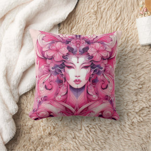 Oosterse abstracte symmetrische Geisha roze bloeme Kussen