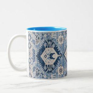 Oosterse antieke blauwe Kilim vloerkleed Tweekleurige Koffiemok