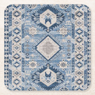 Oosterse Antieke Blauwe Kilim Vloerkleed Vierkante Kartonnen Onderzetter
