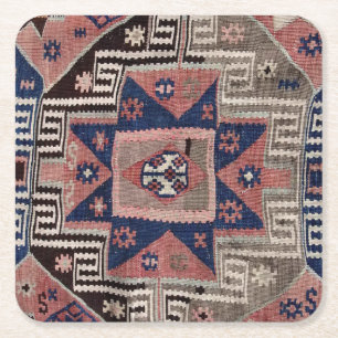 Oosterse Antieke Rode Kilim Vloerkleed Vierkante Kartonnen Onderzetter