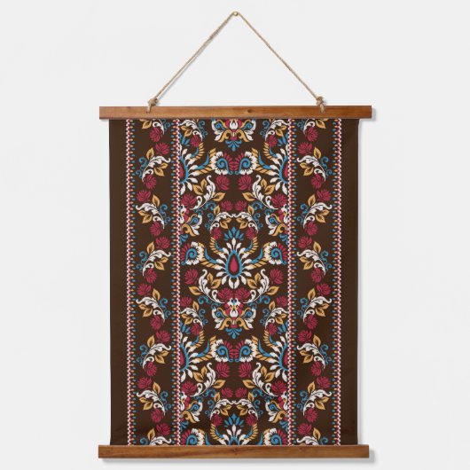 Oosterse Arabesque Ikat Floral Pattern Hangend Wandkleed (Voorkant)