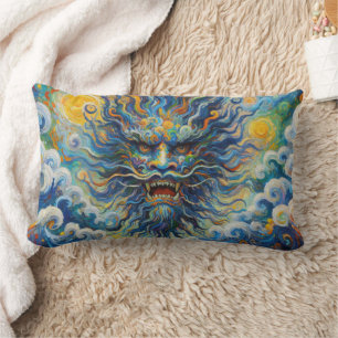 Oosterse blauwe draak Van Gogh wolken mashup Kussen