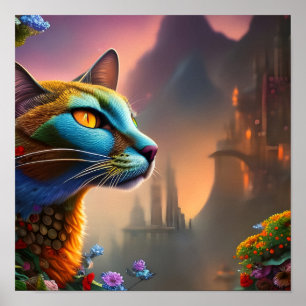 Oosterse blauwe kalicaanse wilde kat, Dystopian Poster
