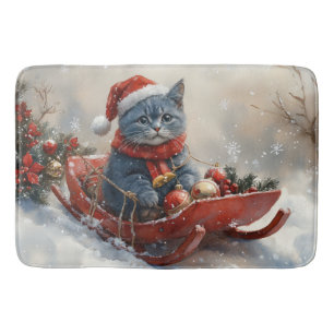 Oosterse Blauwe Kat in slee Laat het sneeuwen Kers Badmat