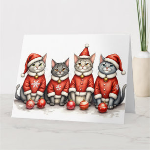 Oosterse Blauwe Kat Kerst Jurk Kerstman Hoed Kaart