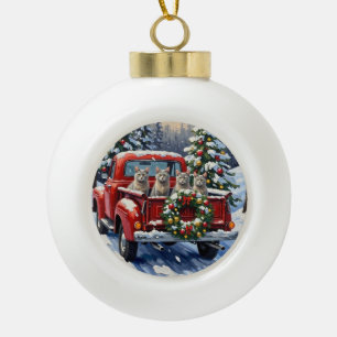 Oosterse Blauwe Kat Kerst Rode Truck Vakantie Keramische Bal Ornament