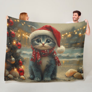 Oosterse Blauwe Kat Kerstmis Vintage Strand Fleece Deken
