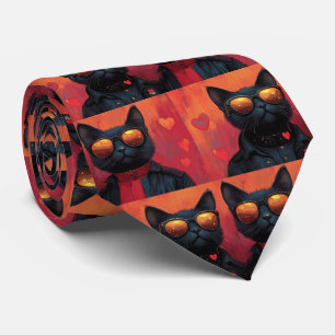 Oosterse Blauwe Kat met Hartrozen Valentijnsdag Stropdas