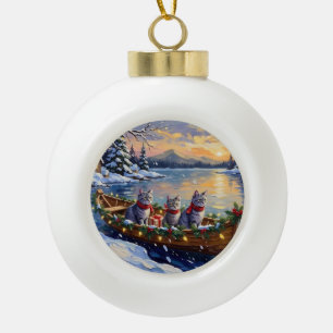 Oosterse Blauwe Katten Kerstboot Vakantie Keramische Bal Ornament