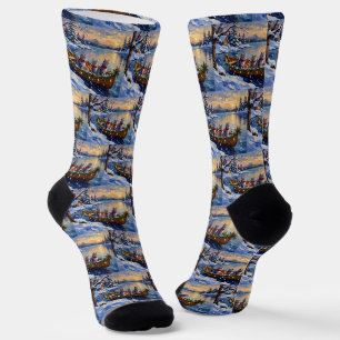 Oosterse Blauwe Katten Kerstboot Vakantie Sokken