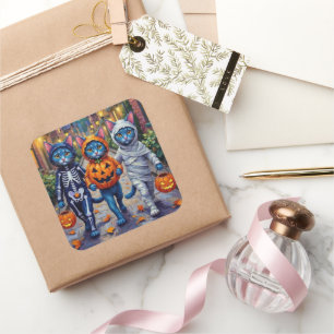 Oosterse Blauwe Katten Trick-or-Treating Halloween Vierkante Sticker