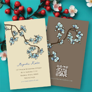 Oosterse Blauwe Perzikbloesems Elegante Chic Sakur Visitekaartje