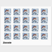Oosterse blauwvogels in de sneeuw vierkante sticker (Vel)