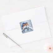 Oosterse blauwvogels in de sneeuw vierkante sticker (Envelop)