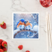 Oosterse Blauwvogels Snuggling op een besneeuwde t Servet (Insitu)