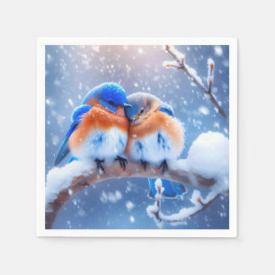 Oosterse Blauwvogels Snuggling op een besneeuwde t Servet