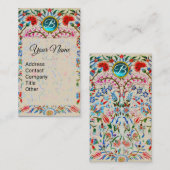 OOSTERSE BLOEMEN DAMASK MONOGRAM Blauw Roze Bloeme Visitekaartje (Voorkant / Achterkant)