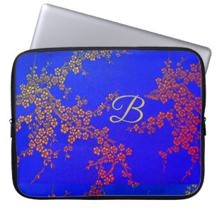 Oosterse bloemenkersenbloesem japans blauw rood laptop sleeve