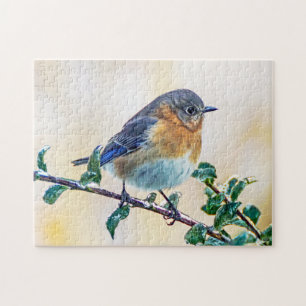 Oosterse Bluebird on Ice Covered Limb Puzzle Legpuzzel