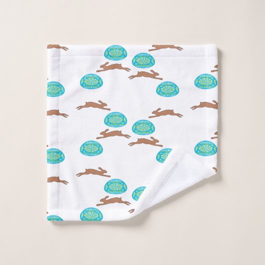 oosterse bunny en eitjes op wit washandje (Wasdoekje)