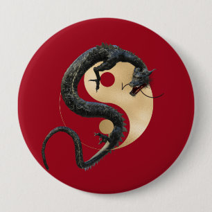 Oosterse Chinese Draak Yin Yang Ronde Button 4,0 Cm