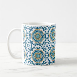  oosterse decoratieve blauw, bruin en wit koffiemok