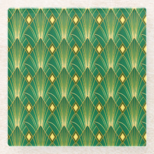 Oosterse Elegantie: Art Deco behang Glazen Onderzetter