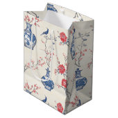 Oosterse elegantie: blauw porselein en bloesems medium cadeauzakje (Voorkant Gekanteld)