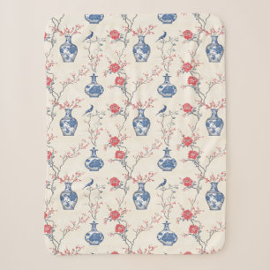 Oosterse elegantie: blauw porselein en bloesems sherpa deken