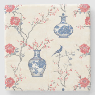 Oosterse elegantie: blauw porselein en bloesems stenen onderzetter