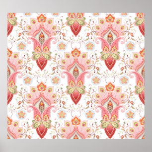 Oosterse flair: Damask Peacock Paisley Poster