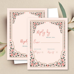 Oosterse Grens Bloemen Lijst Trouwantwoord RSVP Kaartje