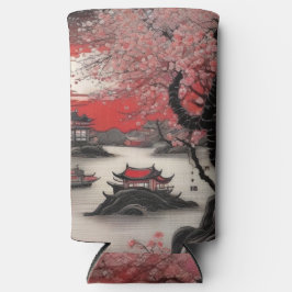 Oosterse inktborstel tekening Chinees dorp